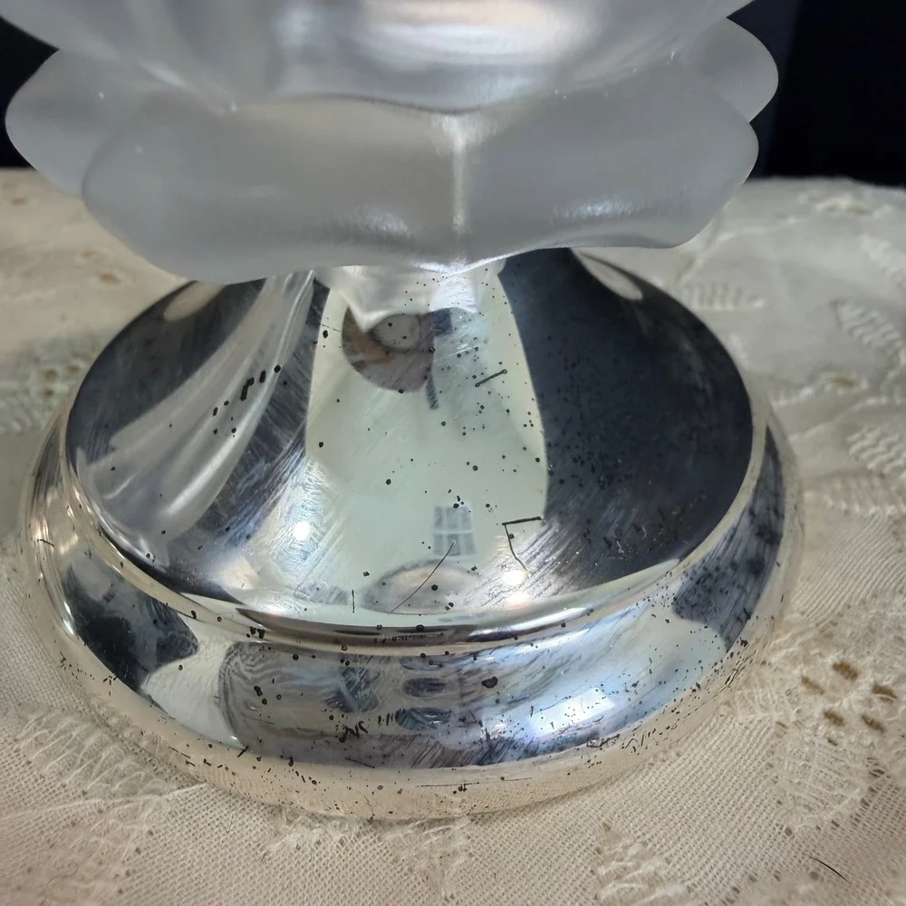 William Adams Frosted Rose Crystal Candle Holders Silverplate Base Vintage Set 2